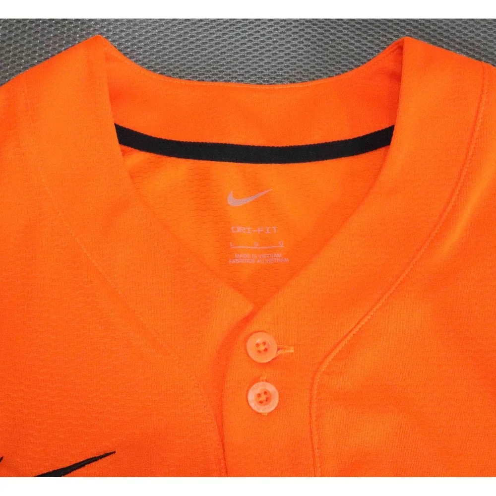 Nike Dri-Fit‎ 2 Button Oklahoma State Cowboys Orange NCAA Baseball Jersey Mens L
